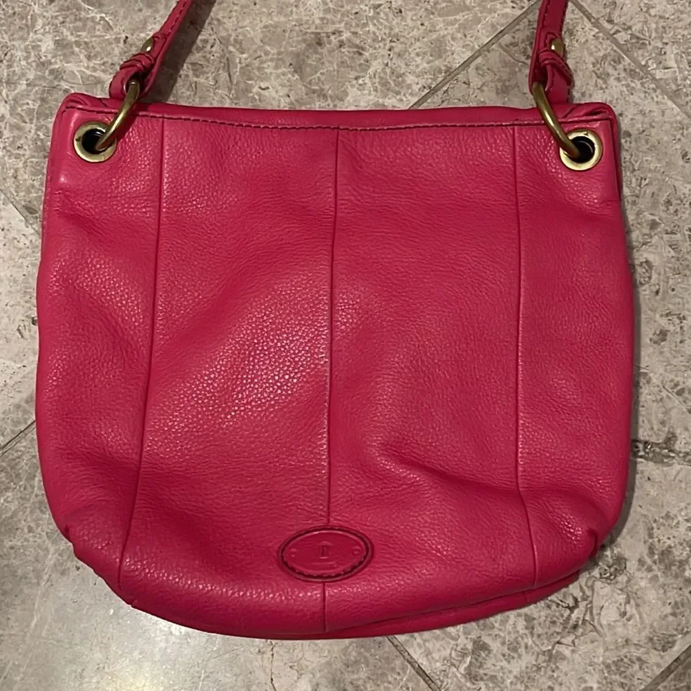 Fossil Long Live Vintage Leather Shoulder Bag SHB5054 Pink Pebbled Leather